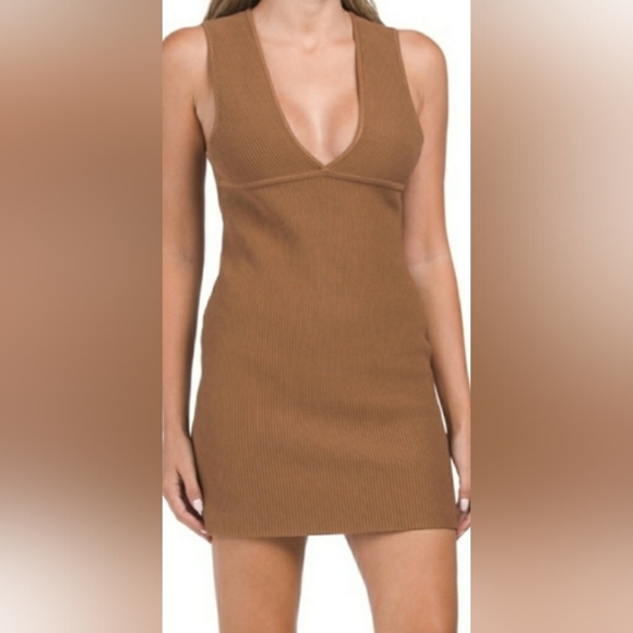 House of Harlow 1960 NWT V-Neck Knit Ribbed Sweater Dress Small Sleeveless - Picture 1 of 15